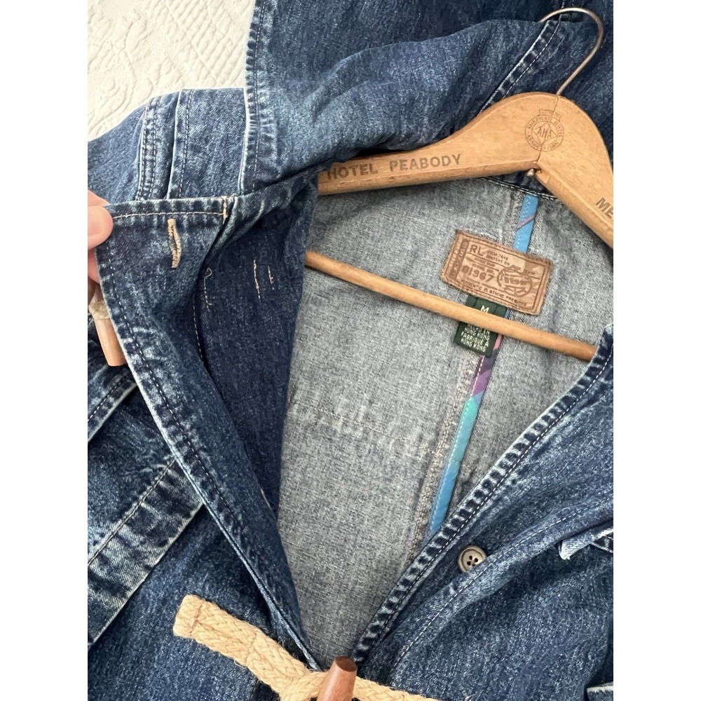 NEW VTG Ralph Lauren Duffle Coat Women M Denim Hooded Wood Toggle Jacket - Picture 5 of 16